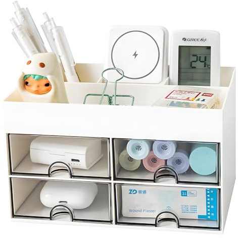 TAIHE Schreibtisch Organizer, Multifunktionaler Desk Organizer mit 4 Schubladen 4 Fächern, Büro Organizer Stiftehalter für Schreibtisch Schule Home Office