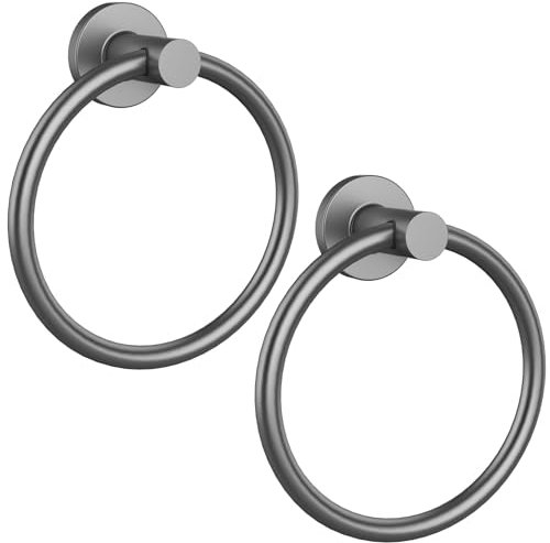 Towel Ring 2Pack, SUS304 Stainless Steel Hand Towel Holder for Bathroom Kitchen, Modern Style Towel Hanger, Thicken Ring Towel Holder, Towel Rack Round Wall Mounted (2, Grey)
