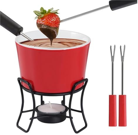 Máquina de fusión Juego de fondue de chocolate Taza de cerámica de 260 ml con 2 tenedores 1 vela Tazón de helado Mantequilla de chocolate Queso Olla caliente Taza caliente for el hogar Fuentes de choc