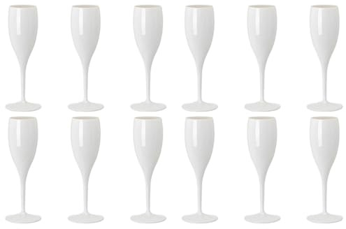 Eidoct Flûtes à champagne blanches en polypropylène - Verres à vin réutilisables - Incassables - Capacité de 180 ml - Pour mariages et fêtes (12)