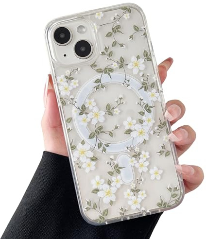 ZTOFERA kompatibel mit MagSafe,für iPhone 13/14 Hülle Blumen,Weiße Blume
