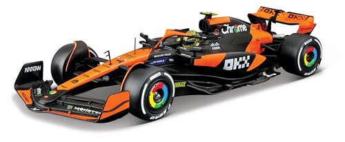 Bburago Formel 1 McLaren MCL38 (2024): Modellauto im Maßstab 1:24, mit Fahrer #4 Lando Norris, Hardcase, 26,1 cm, orange schwarz (18-28033N)