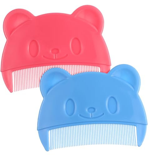 Abaodam 2pcs Baby Combs for Cradle Cap Newborn and Toddler Fine Tooth Bear-shaped Hair Grooming Combs Portable Infant Hair Care Set in Blue and Pink