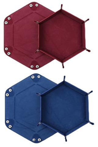 2 Stück Faltbare Würfelbretter Doppelseitig Würfelbrett, Samt Faltbar Würfeltablett Hexagon Würfelteller Leder Würfelbretter für RPG DND Dragons Würfel Spiele (Weinrot - Blau)