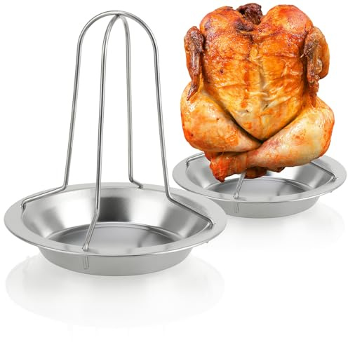 com-four® 2X Asador de Pollo para Barbacoa para un Pollo a la Parrilla, Soporte para Aves para cocinar Pollo asado y asado, Bandeja de Goteo para (2 Piezas - Parrilla de Pollo)