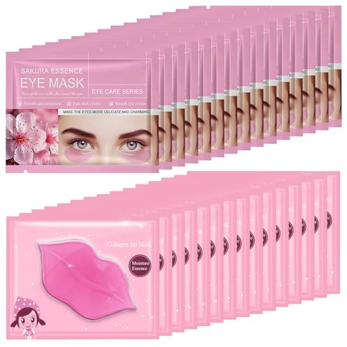 Felico 30PCS Lip Mask Under Eye Masks Patches, Crystal Collagen Hydrating Moisturizing Smoothing Lips Care Gel Pads for Puffy Eyes Bags,Dark Circles,Puffiness,Fine Lines,Wrinkles,Anti-Aging Sakura