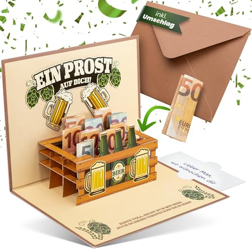 BASICBIRD Geldgeschenk als Popup Bierkiste, Geburtstagskarte Geldgeschenk | Geldkarte Geburtstag, Originelle Geldgeschenke Geburtstag, Verpackung Geldgeschenk, 60. Geburtstag, Geldgeschenk Männer