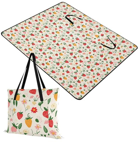 miaozhen Manta de picnic para mujer, sin arena, para senderismo, césped, regalo de verano, retro, fresa, flores silvestres, manta para playa
