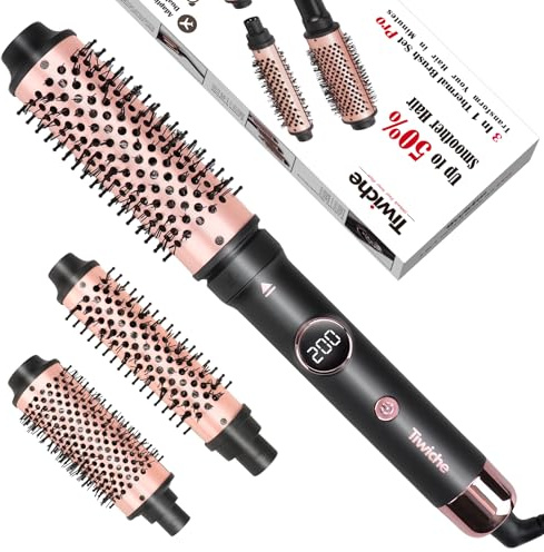Tiwiche Thermal Brush Set, 3-in-1 Non-Blowing Heated Round Brush with Adjustable Temp, Fast Heating Titanium Ceramic, Dual Voltage, Hair Curling Iron with Detachable Barrels (30/38/45mm)