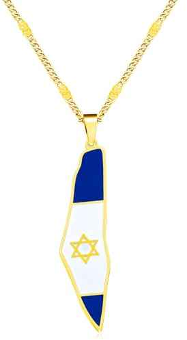 Zircobic Collier carte Israël avec étoile de David et drapeau, acier inoxydable, bijou symbolique juif pour homme et femme, or et argent disponibles