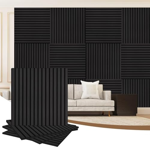AKK-PANE Akustikpaneele Holz 60x60cm, 4 Stück 1,44m² - 3D Wandpaneele Holz, Akustik Paneele Wand für Küche, Wohnzimmer, Büro, Umweltfreundlich Holzpaneele Wand mit Schalldämpfung (Mirage Schwarz 22#)