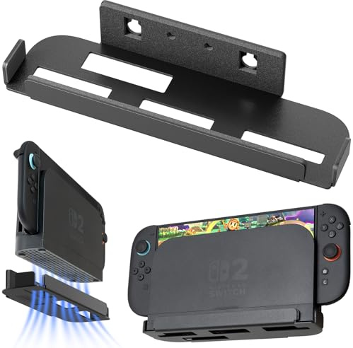 sciuU Soporte de Pared de Metal Compatible con Nintendo Switch 2 Dock – Acero Inox1.5mm,Recubrimiento Anti‑Rayado, Ventilación Inferior, Montaje Elevado para Espacio Organizado Accesorios