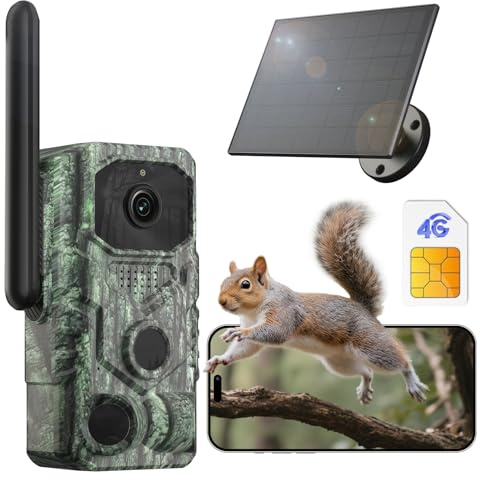 XEGA 4G【Rilevamento PIR 3】Fotocamera da Caccia con SIM e App,2K Fototrappola Solare Senza WiFi,Visione Notturna Invisibile 940nm,Audio Bidirezionale,Batteria da 7800 mAh,TF/Cloud,GPS IP66,per Animali