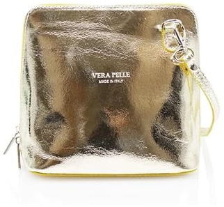 Vera Pelle Sac à bandoulière pour femme en cuir italien élégant et léger, Argenté.