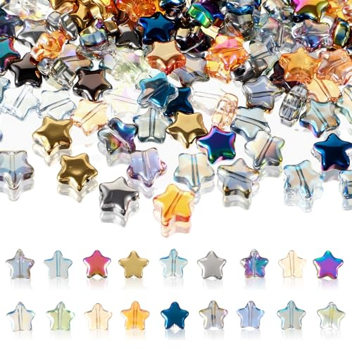 Grevosea 200 Pcs 8mm Star Beads, Crystal Stars Loose Spacer Bead Star Charms Glass Beads Bulk for Bracelets Necklaces Crafts Jewelry Making (Mixed Colors)