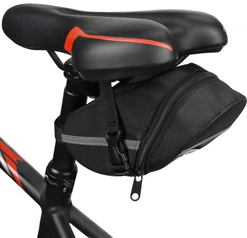 JSMTKJ Bolsa de Sillín para Bicicleta Reflectante con Fijación de Velcro, Ideal para Carretera y Montaña, Ligera y Resistente, Capacidad Amplia para Accesorios
