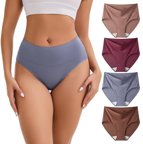 INNERSY Damkalsonger, hög midja, trosor, elastiska modala underkläder, trosor i mikrofiber, 4-pack, Höst/vinter, L