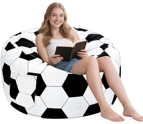 Jorbest Soccer Bean Bag Chair for Kids Teens and Adults, Memory Foam Bean Bag Chairs with Removable Velvet Bean Bag Cover, Soft Beanbag Lounger Sofa Bean Bag Couch with Filler for Reading, XX-Large