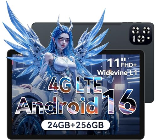 KINGRID Android 16 Tablette avec Carte Sim, 24 Go+ 256 Go(4 to TF) | Tablette Gaming 11 pouces, Octa-core, 1920*1200 FHD+, 8000 mAh, 16 MP+8 MP, Gemini AI, Widevine L1, GPS Intégré