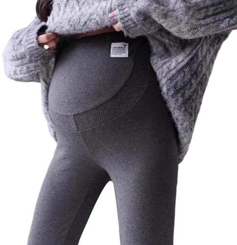 Pantalones térmicos elásticos para embarazo, suaves, transpirables, de tela de algodón, para clima frío, cómodos leggings de maternidad, gris oscuro, large size L
