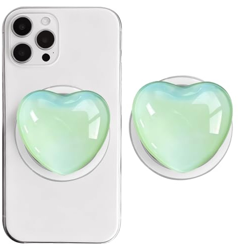 Magnetic Pop Up Socket, Heart Phone Grip with Expanding Kickstand 360 Adjustable Phone Ring Holder Grip for iPhone 17 16 15 14 13 Pro/Pro Max/Plus/Mini/Air (Green)