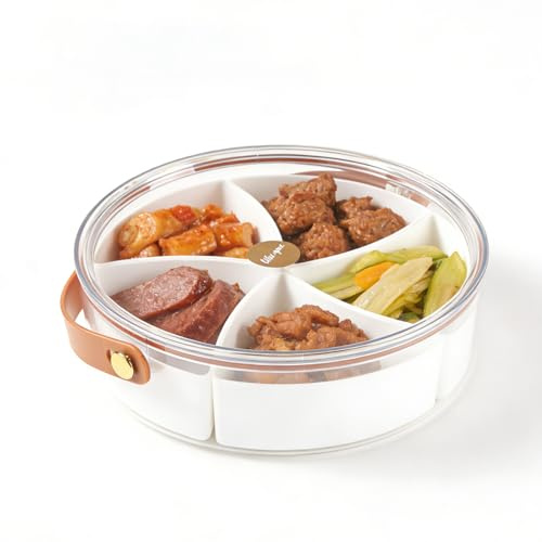Punorric Divided Charcuterie Board with Lid Handle Snack Box with 5 Compartments, Charcuterie Boards Reusable Snack Box for Candy, Fruits and Nuts, Portable for Parties, Entertainments & Picnics