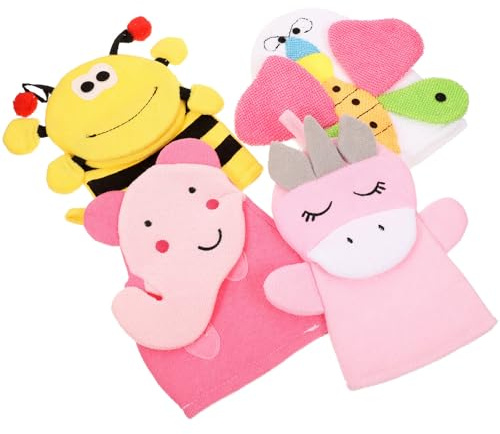 ibasenice Cartoon Badehandschuhe Zufälliger Stil Beim Baden und Duschen -pack aus Baumwollmischung 4 Stück Kreatives Design zur Sanften Hautreinigung für Kinder