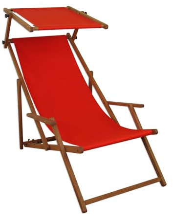 Erst-Holz Sedia a Sdraio Rossa in Faggio con braccioli Parasole per Spiaggia-Piscina 10-308S