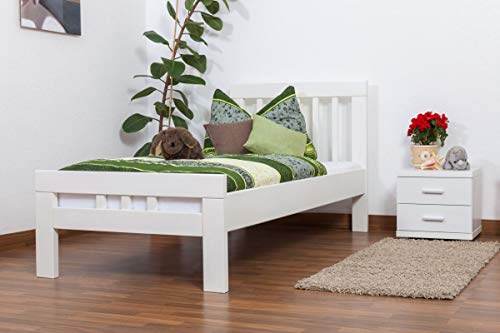 Einzelbett Easy Premium Line K8, Buche Vollholz massiv weiß lackiert - Maße: 90 x 190 cm