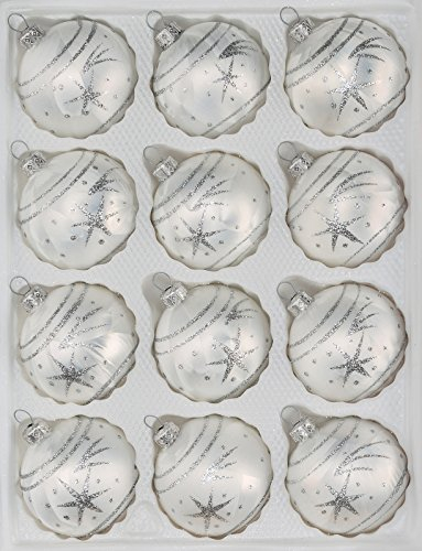 12 TLG. Glas-Weihnachtskugeln Set in Ice Weiss Silber Komet- Christbaumkugeln - Weihnachtsschmuck-Christbaumschmuck