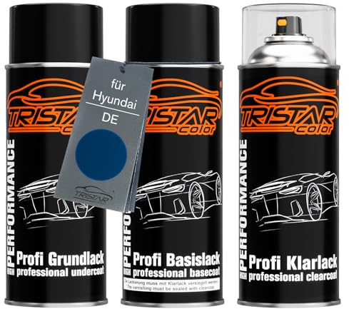 TRISTARcolor Autolack Spraydosen für Hyundai DE Alpine Blue Metallic +1K | Set aus Grundlack + Basislack + Klarlack, Sprühdosen 400ml