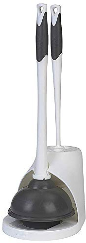 Clorox Toilet Plunger and Bowl Brush Combo with Caddy, 6.75 x 7 x 19.5 in, White/Gray