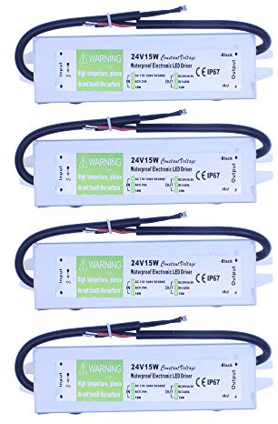 HUABAN 4 Piezas AC to DC 24V 0.625A 15W Tira de luces LED de bajo voltaje de aleación de aluminio IP67 a prueba de agua adaptador de transformador convertidor de fuente de alimentación conmutada