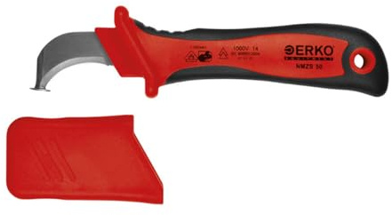 ERKO Couteau à câble 50mm pour dénuder les câbles, Cutter, Couteau universel, Lame entièrement isolée, Avec poignée isolée, Jusqu'à 1000V, Poignée ergonomique à deux composants, Sûr