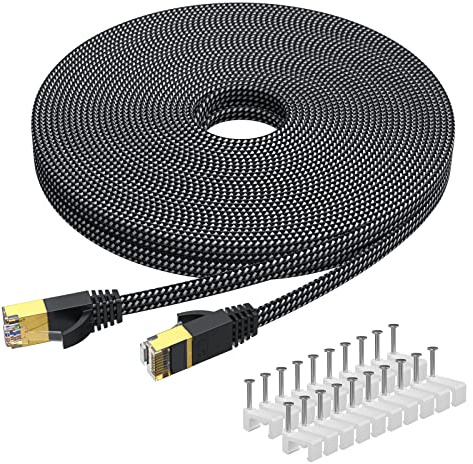 KINBETA CAT 7 Ethernet Kabel 20m, High Speed Ethernet Kabel Cat7 Gigabit gewebte flache Internet Lan Rj45 STP geschirmter Jumper für Switch Router Modem Laptop TV