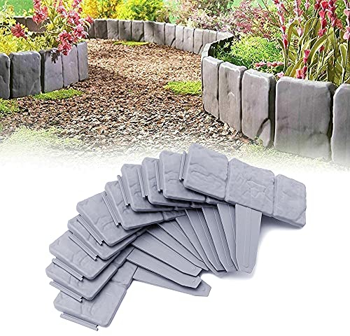 UISEBRT 10 Pezzi Bordo per Giardini Grigio 2.5m, Bordo per Prato in plastica, Effetto Pietra, Palizzata per Giardino Bordo Aiuole, Grigio