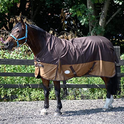 Equitack 1200D Winterdecke Pferd, 125cm | Regular Regendecke Pferd mit Fleece Lining | wasserdichte Outdoordecke Pferd | Dunkelbraun/Hellbraun