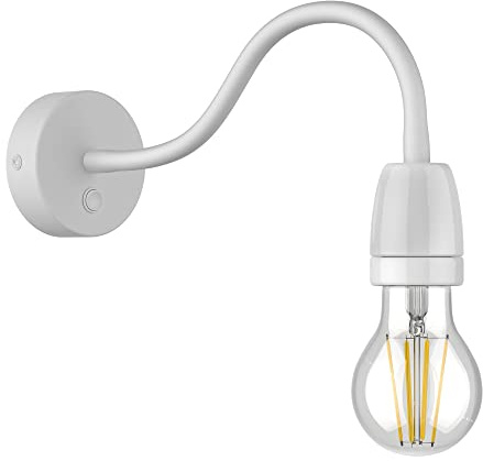 ledscom.de Wandleuchte POZ, Schwanenhals, Schalter, Porzellan, Stahl, weiß glänzend, inkl. E27 3-Stufen LED Lampe max. 963lm warmweiß