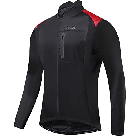 Santic Men's Cycling Bike Winter Jackets Windproof Fleece Thermal Warm UP Running Bike Bicycle Jacket Breathable Windbreaker, Red Large