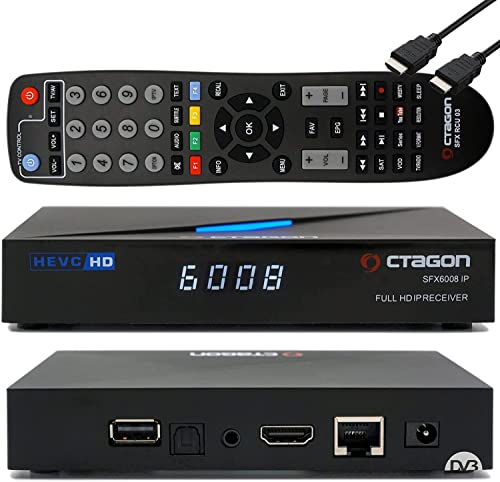Octagon SFX6008 IP WL Full HD H.265 HEVC, E2 Linux Set-Top Box & Smart Internet TV Récepteur, assistance satellite to client, DLNA, YouTube, radio Web, 150 Mbit WiFi interne, HDMI, noir