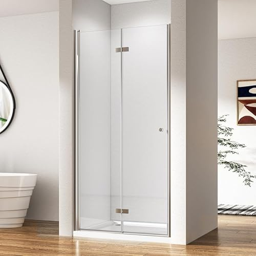 Duschkabine Einzelschwingtür in Nische Falttür 100x185cm Silber Duschabtrennung Eckeinstieg Falttürkabine mit Pendeltüren, Duschwand Drehfalttür 5mm ESG Glas, Duschtür Höhe 185cm