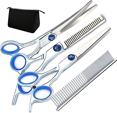 Tyenaza Kit De Ciseaux De Toilettage pour Chien, Acier Inoxydable Confortable Vis Réglable Professionnel 6 en 1 Ciseaux De Toilettage pour Chiens Chats Animaux De Compagnie