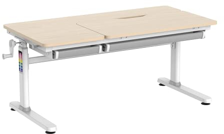 HOKO Kinderschreibtisch, Höhenverstellbar Kinderschreibtische 120x60 cm, Schreibtisch Kinder ab 6 Jahren, neigbare Tischplatte mit Schubladen, 100kg Belastbarkeit, Verstellbar von 54-76cm (Holz,CELIN)