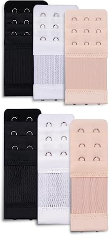Ouligay 6 Stücke BH-Verlängerung 3 Reihen 3 Haken 2 Haken BH Verlängerer Bra Extender Erweiterung Gurt elastisch für Frauen-BH, Hautfarbe, Weiß, Schwarz