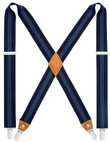 HISDERN Hängslen för män med 4 superstarka klämmor, kraftiga band, justerbara fästen i X-stil, one size
