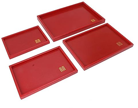 Assiette de Service à thé, Plateau de Service Rouge Ferme en Bois Massif pour Mariage, Maison, Hôtel, Restaurant (Rectangle)