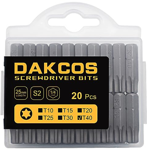 DAKCOS Juego de puntas de destornillador de estrella Torx de T40 de 20pc | acero S2 longitud de 25mm
