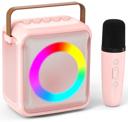 Ankuka Jouets de karaoké pour Enfants et Adultes avec 1 Microphone, Machine de karaoké Portable avec lumière LED et Effets de Changement de Voix, Cadeaux pour Enfants de 3 à 18 Ans, garçons, Filles,
