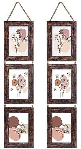 EYMPEU 10x15 Collage Dreifach aufgehängt Bilderrahmen Set, rustikale 6 offen vertikalen Rahmen gemacht, um 10x15 cm Foto-Postkarte für Wanddekoration anzuzeigen, Vintage-Braun