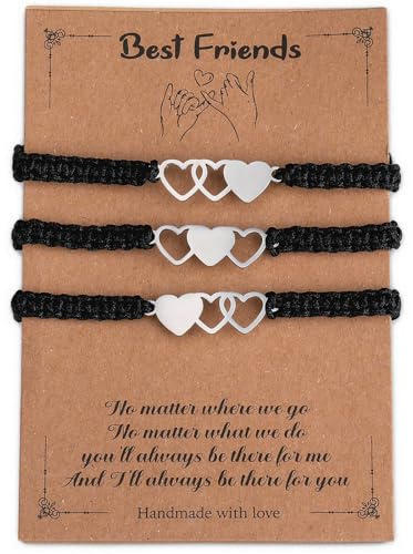 LEGENTLISUR armband damen, Edelstahl-Armband-Set mit Herzgliedern,Verstellbare Armbänder aus Nylonschnur für die Familie der besten Freunde,freundschaftskette